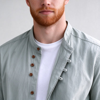 Kanata band collar shirt in Gray - collar close-up