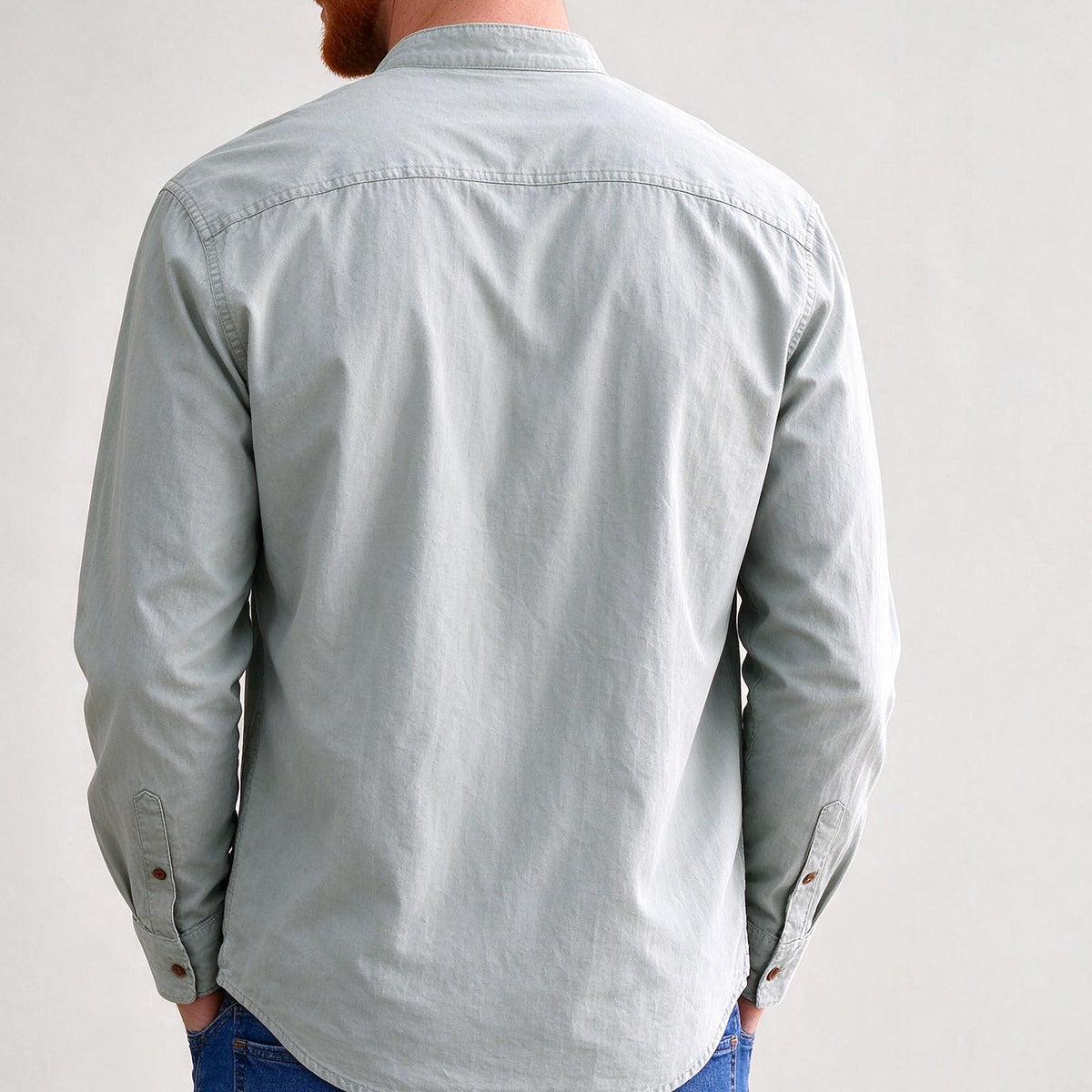 Kanata band collar shirt in Gray - back view
