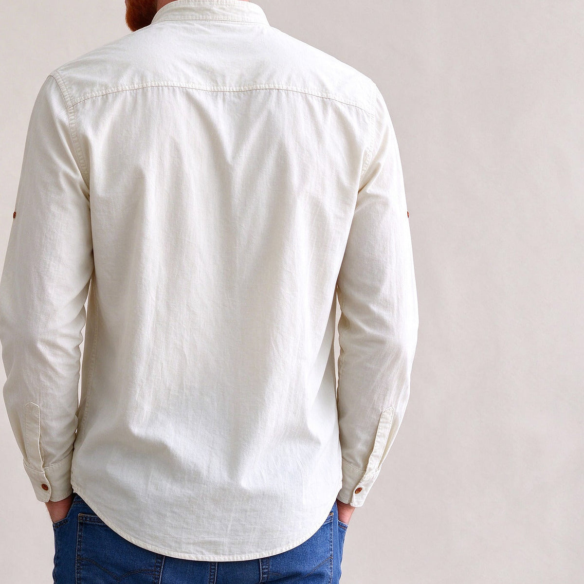 Kanata band collar shirt in White - back view