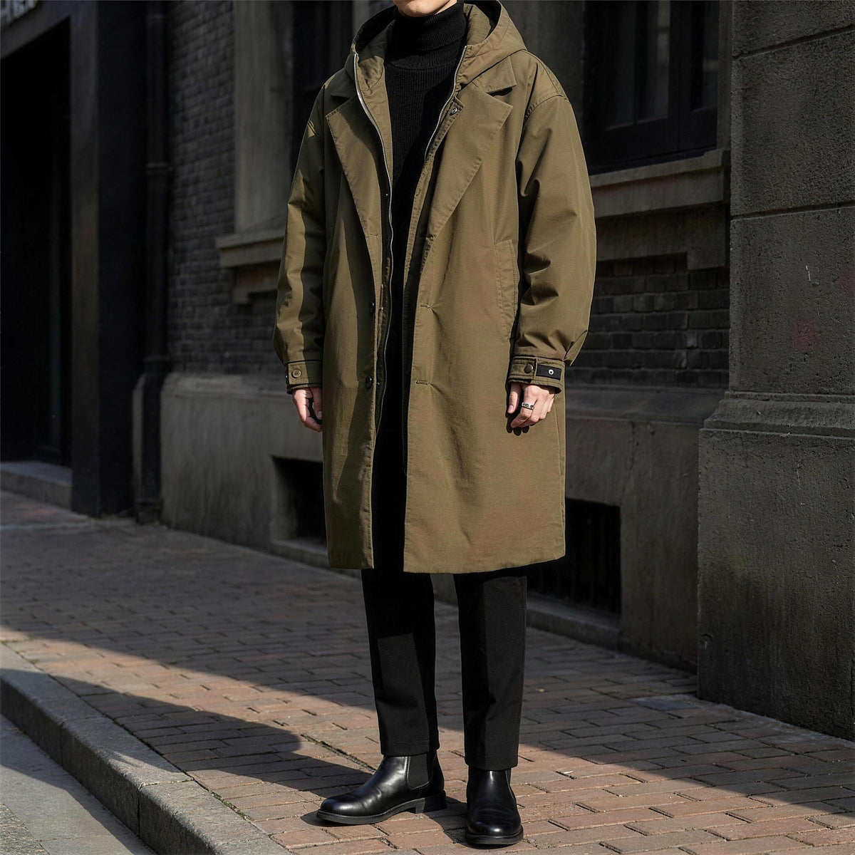 Kensal Overcoat - Army Green, on model