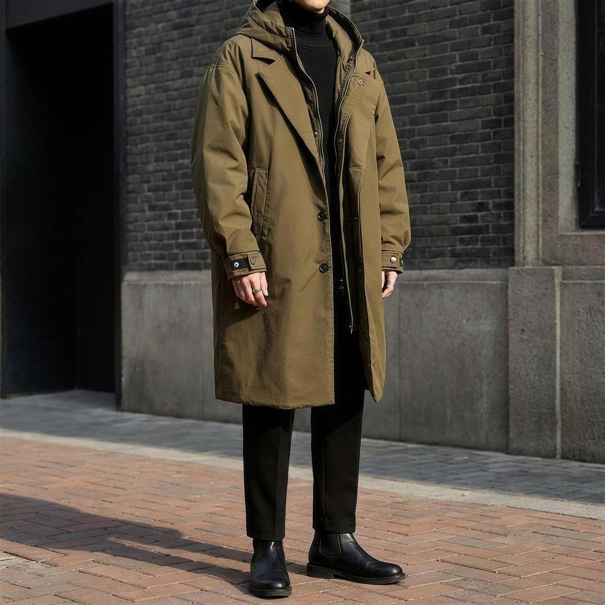 Kensal Overcoat - Army Green, full outfit