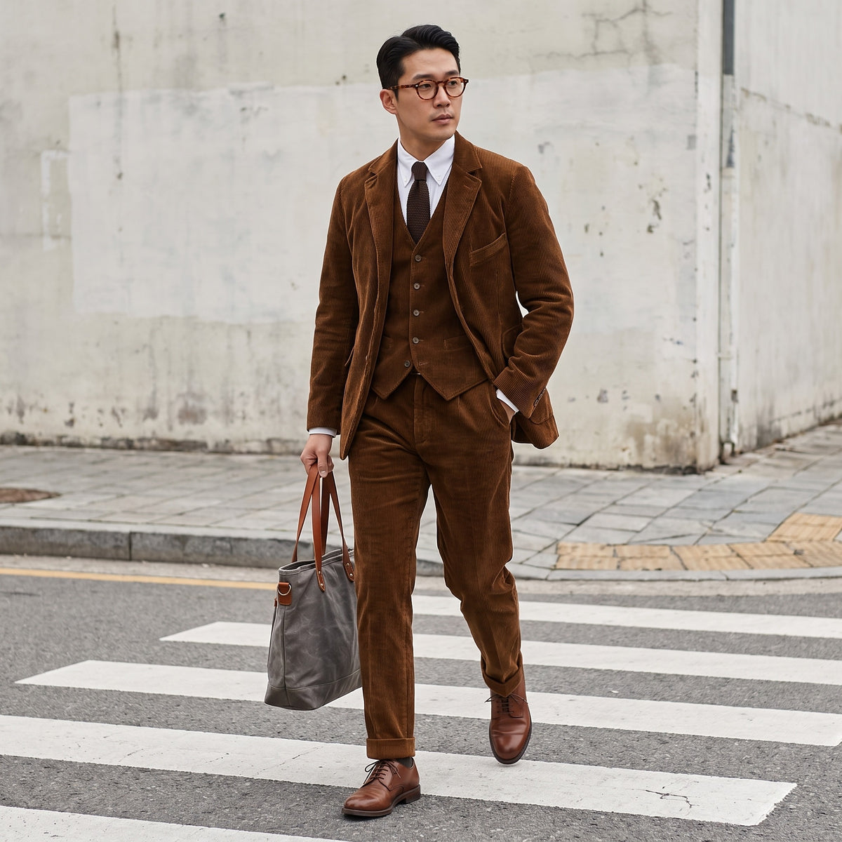 Full outfit: brown corduroy blazer, waistcoat and trousers