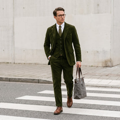 Full outfit: green corduroy blazer, waistcoat and trousers