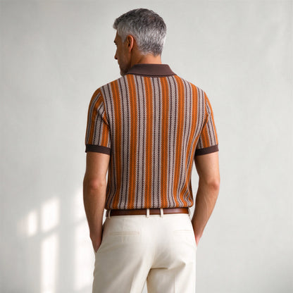 Lorenzo Retro Knit Button-Up Shirt in Brown - back view