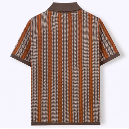 Lorenzo Retro Knit Button-Up Shirt in Brown - back