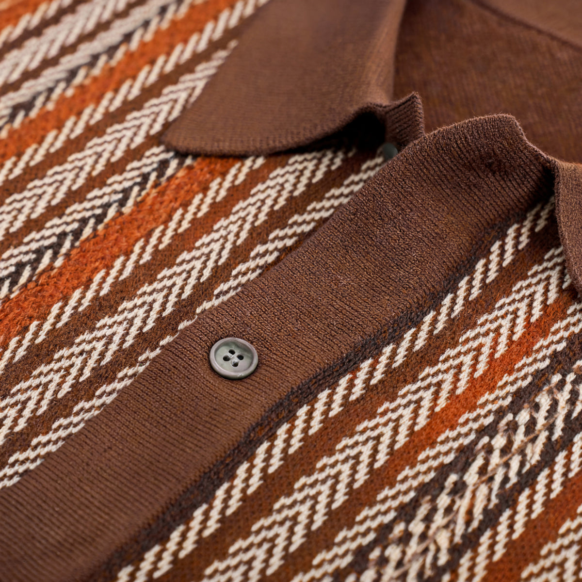 Lorenzo Retro Knit Button-Up Shirt in Brown - collar and buttons