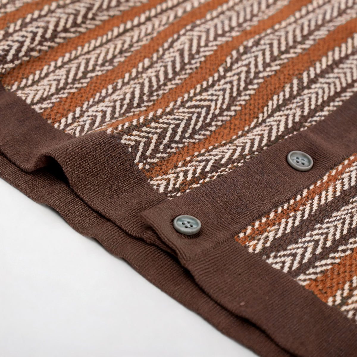 Lorenzo Retro Knit Button-Up Shirt in Brown - ribbed hem