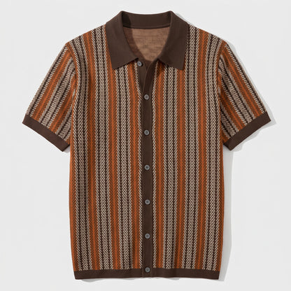 Lorenzo Retro Knit Button-Up Shirt in Brown - front
