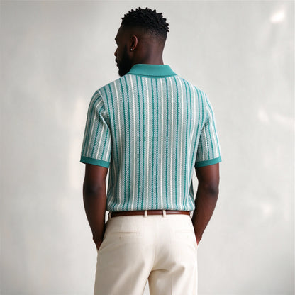 Lorenzo Retro Knit Button-Up Shirt in Green - back view