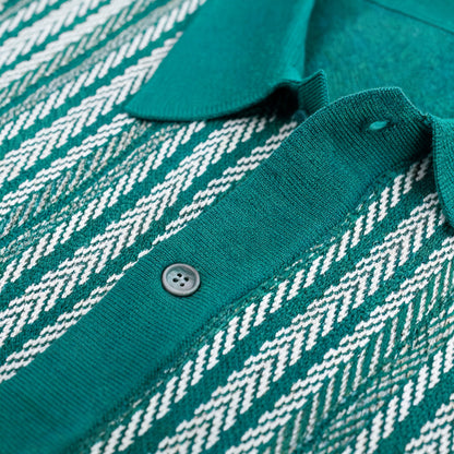 Lorenzo Retro Knit Button-Up Shirt in Green - collar and buttons