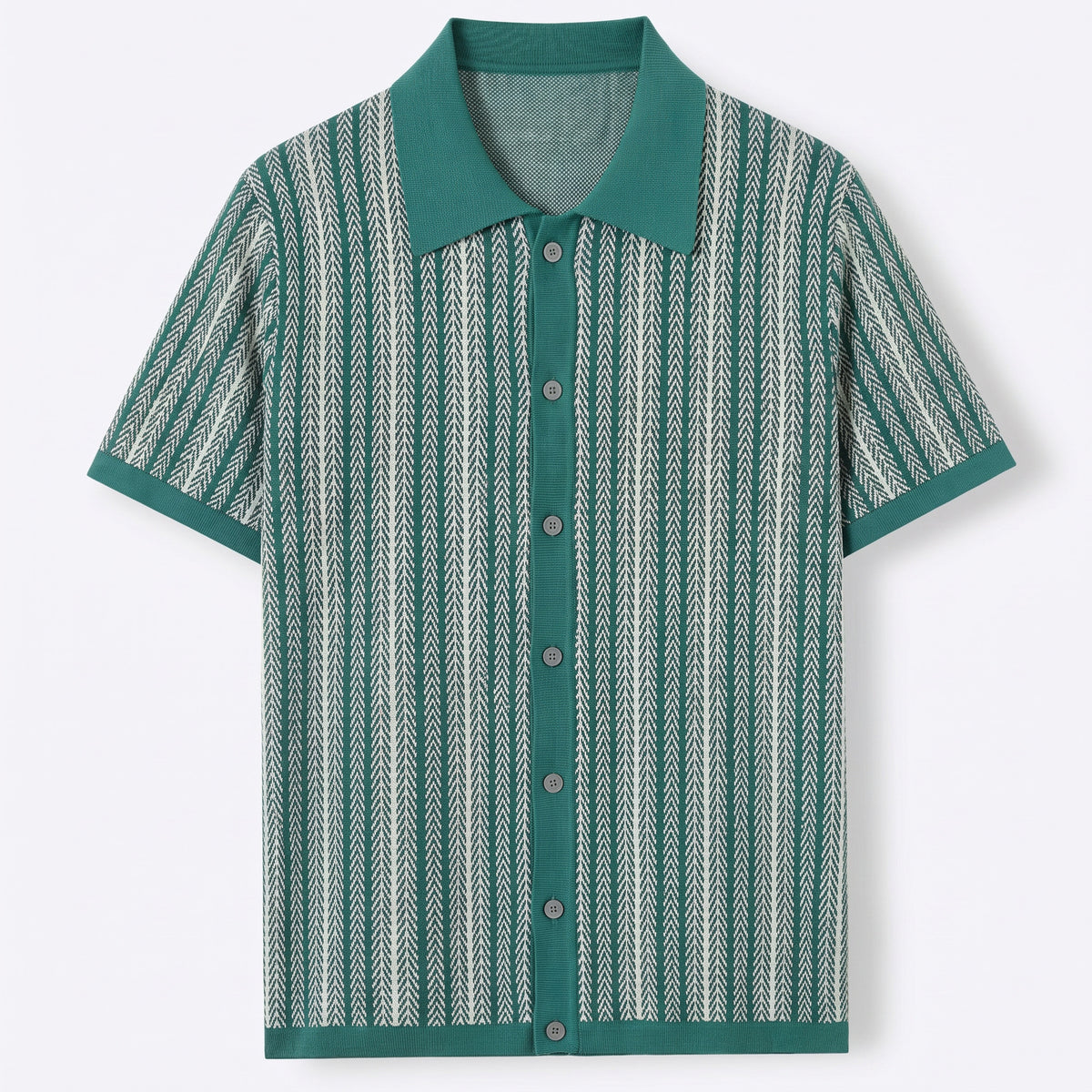 Lorenzo Retro Knit Button-Up Shirt in Green - front