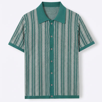 Lorenzo Retro Knit Button-Up Shirt in Green - front