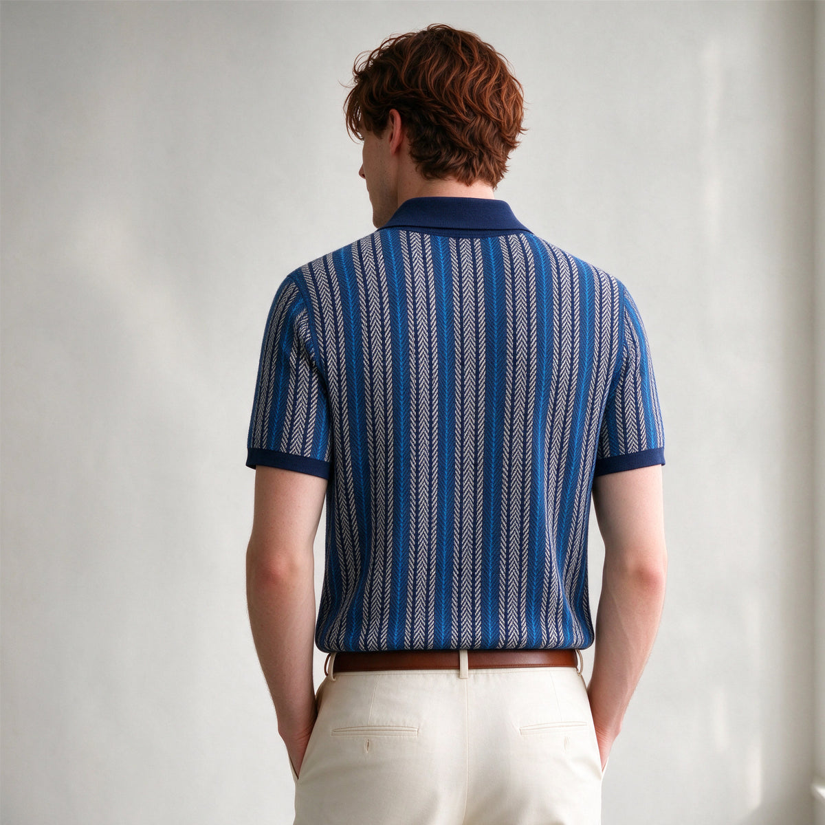 Lorenzo Retro Knit Button-Up Shirt in Navy - back view