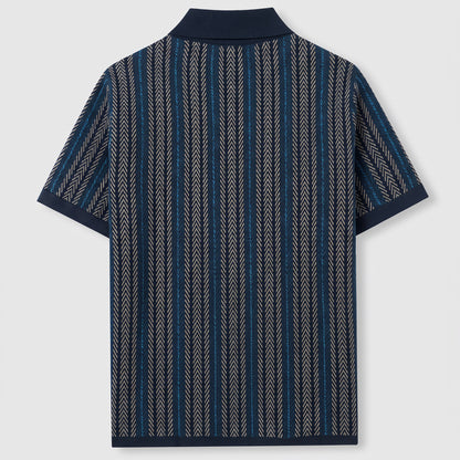 Lorenzo Retro Knit Button-Up Shirt in Navy - back