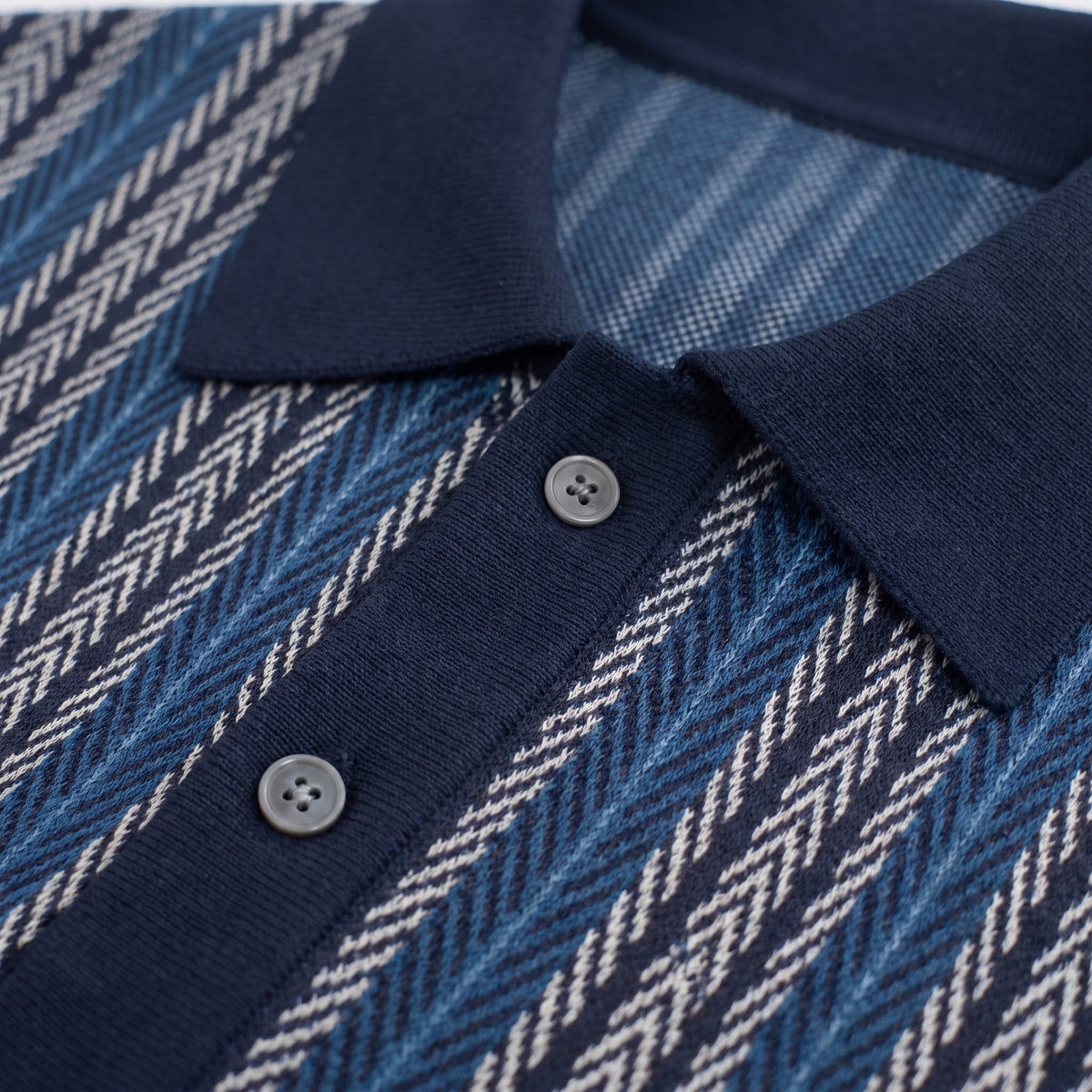 Lorenzo Retro Knit Button-Up Shirt in Navy - collar and buttons