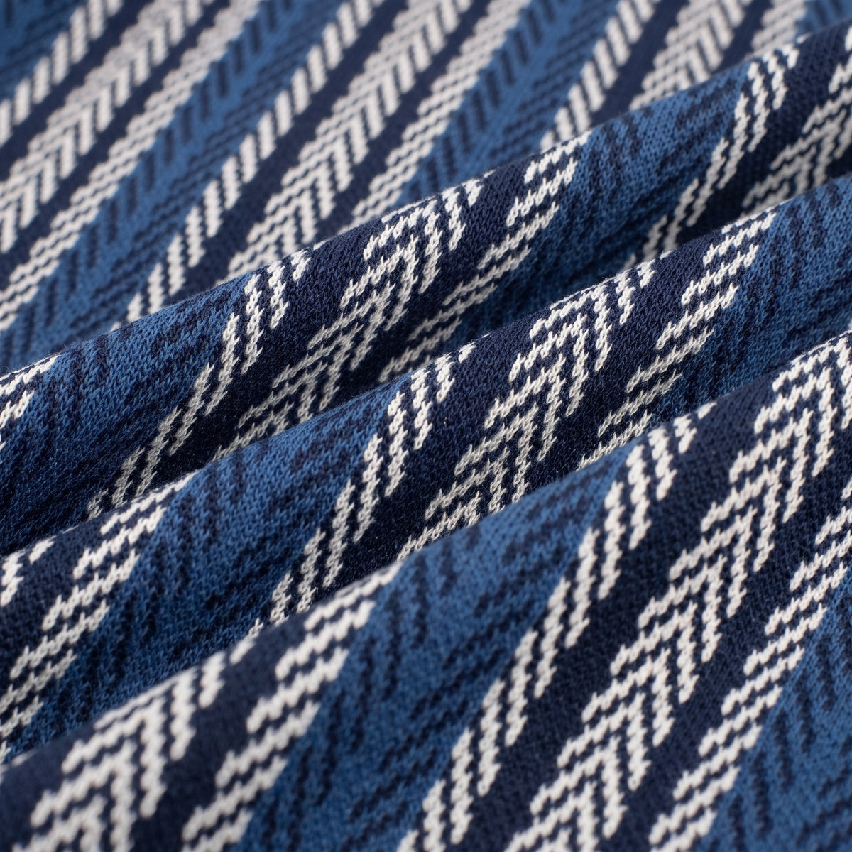 Lorenzo Retro Knit Button-Up Shirt in Navy - herringbone knit fabric