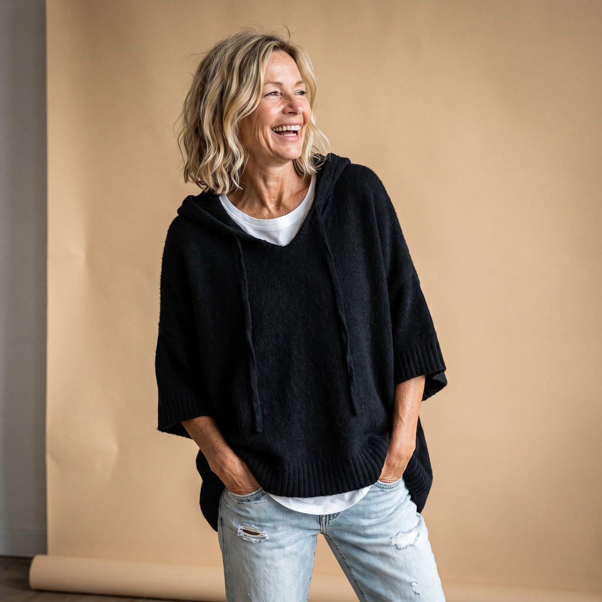 Margot hooded knit jumper in black