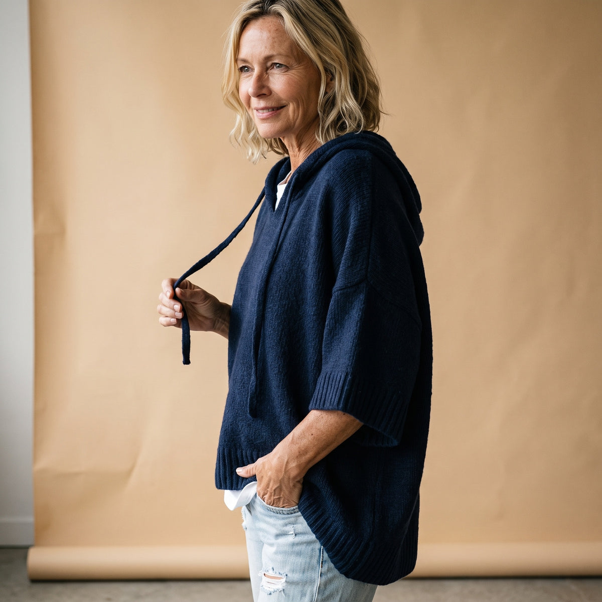 Margot hooded knit jumper in navy