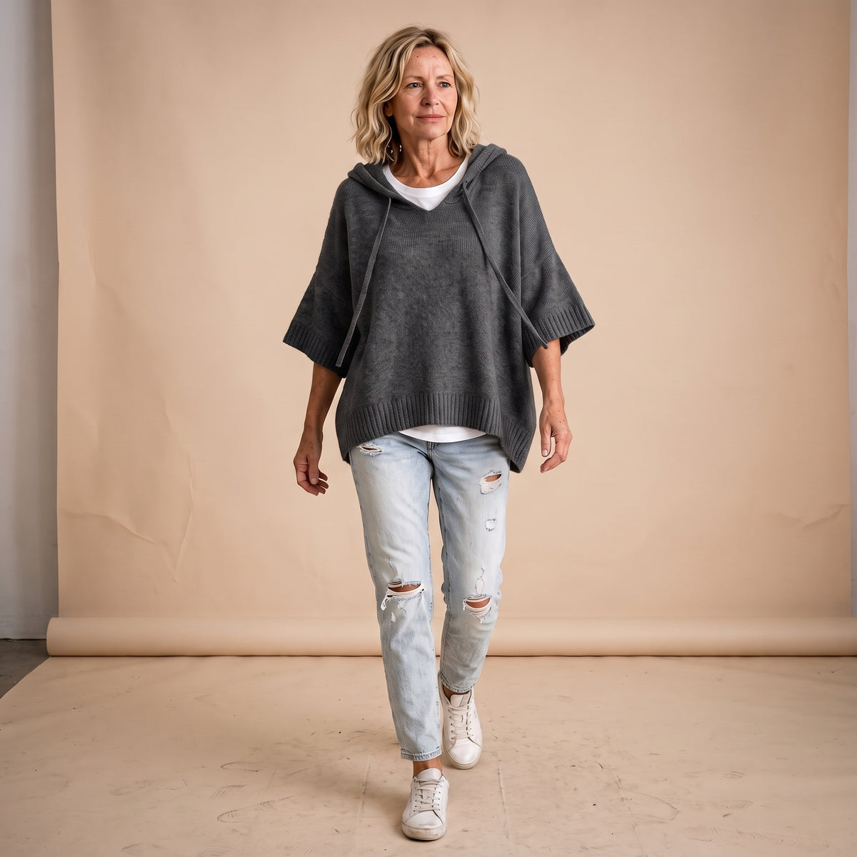 Margot hooded knit jumper in grey