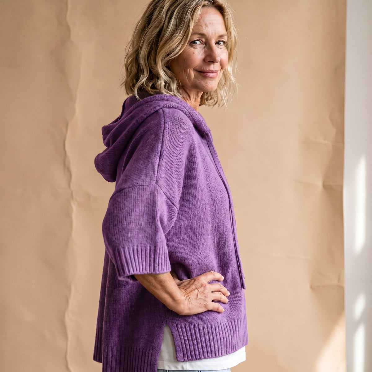 Margot hooded knit jumper in purple