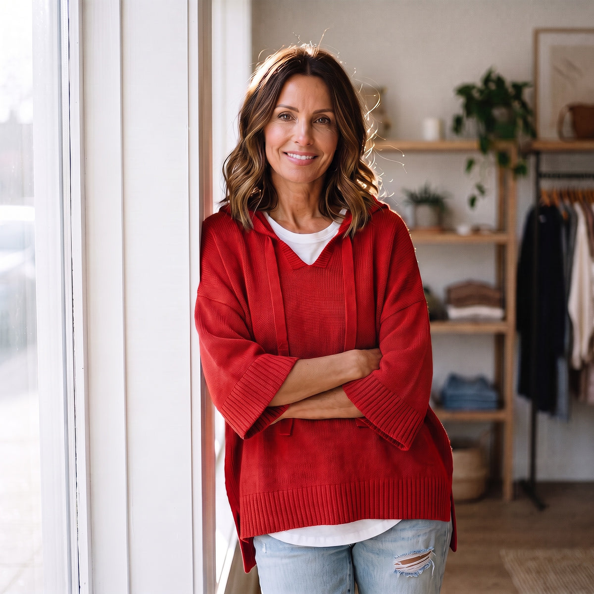 Margot hooded knit jumper in red