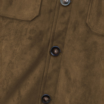 Marlow suede shirt jacket in brown, button front detail