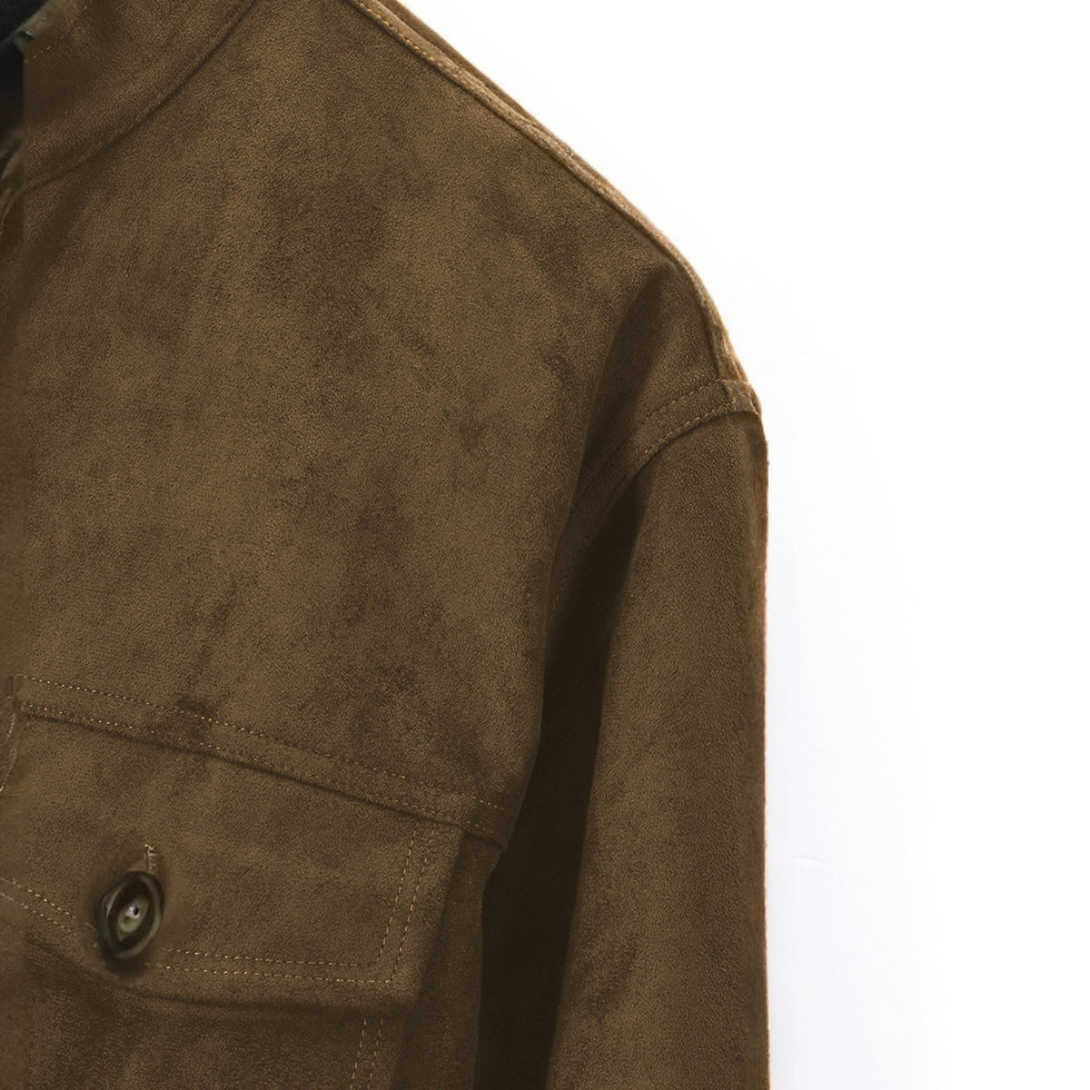 Marlow suede shirt jacket in brown, shoulder and chest pocket detail
