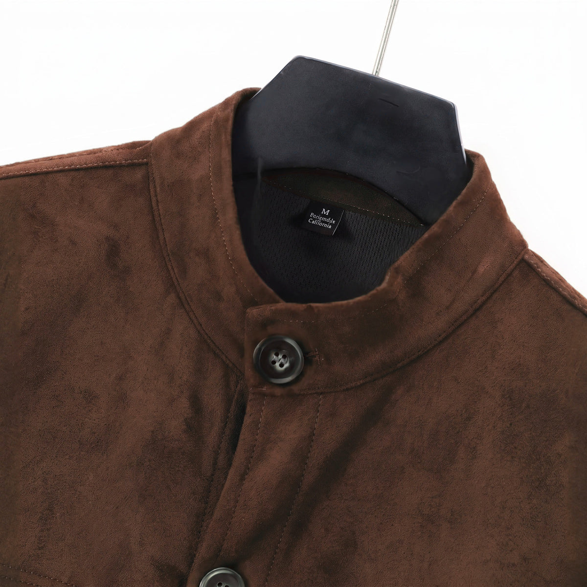 Marlow suede shirt jacket in dark brown, collar detail