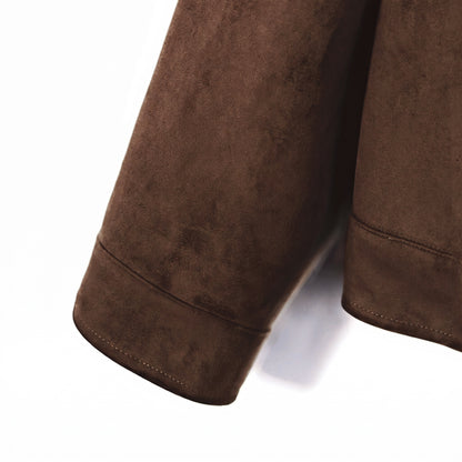 Marlow suede shirt jacket in dark brown, buttoned cuff detail