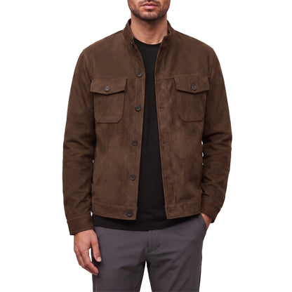 Marlow suede shirt jacket in dark brown, front view