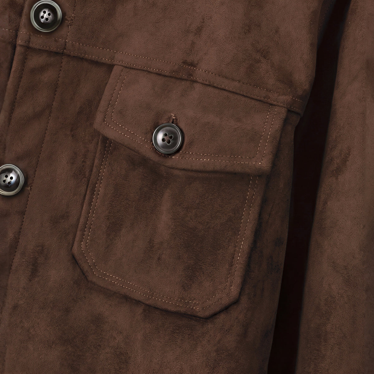 Marlow suede shirt jacket in dark brown, chest pocket detail