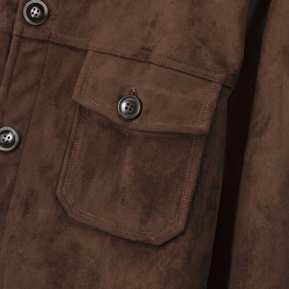 Marlow suede shirt jacket in dark brown, chest pocket detail