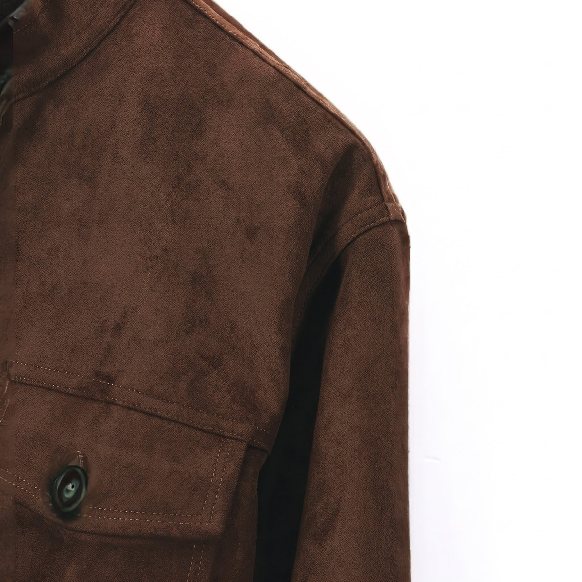 Marlow suede shirt jacket in dark brown, shoulder seam detail