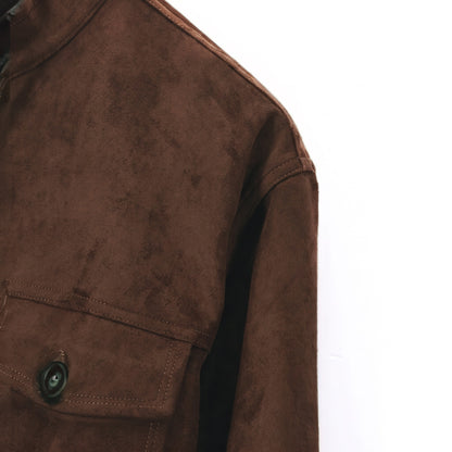 Marlow suede shirt jacket in dark brown, shoulder seam detail