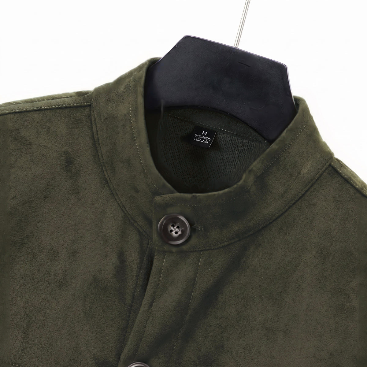 Marlow suede shirt jacket in green, collar detail