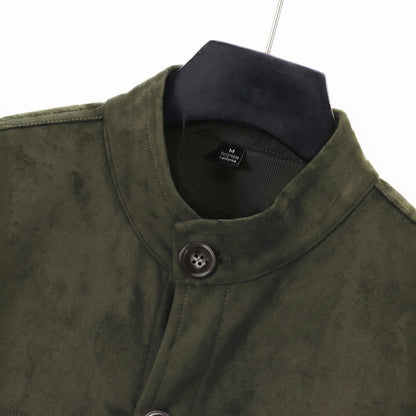 Marlow suede shirt jacket in green, collar detail