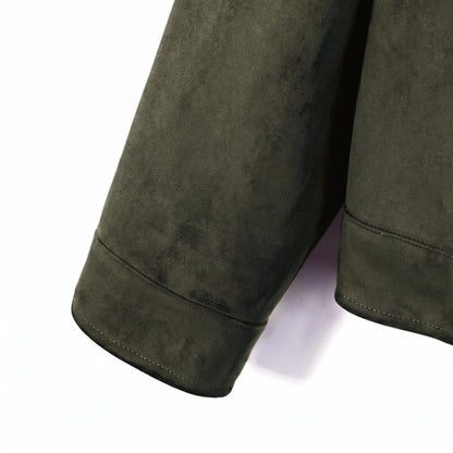 Marlow suede shirt jacket in green, buttoned cuff detail