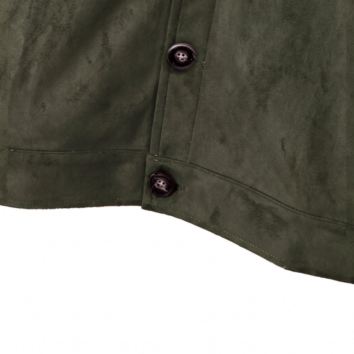 Marlow suede shirt jacket in green, hem detail