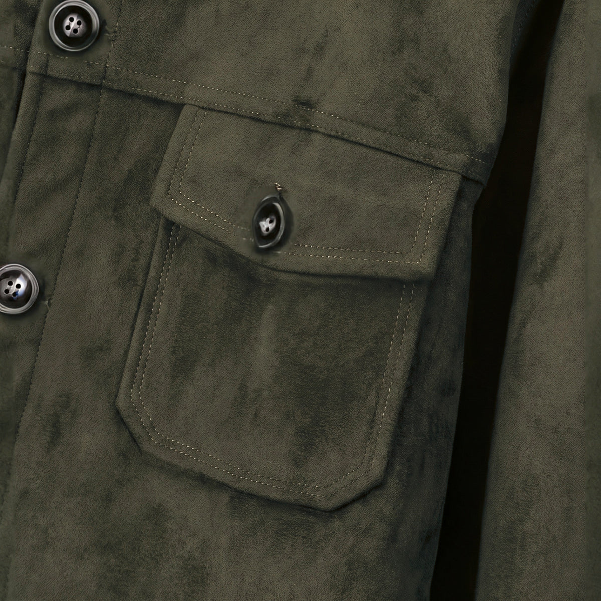 Marlow suede shirt jacket in green, chest pocket detail