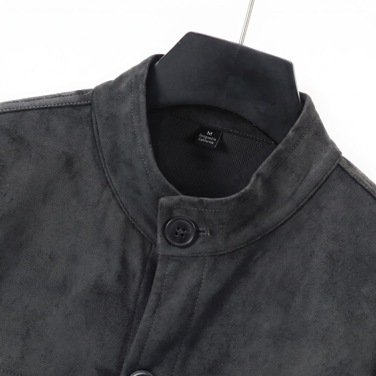 Marlow suede shirt jacket in grey, collar detail