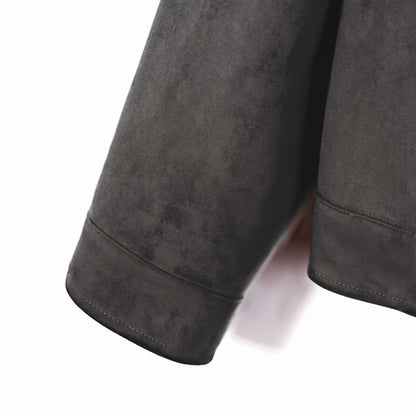 Marlow suede shirt jacket in grey, buttoned cuff detail