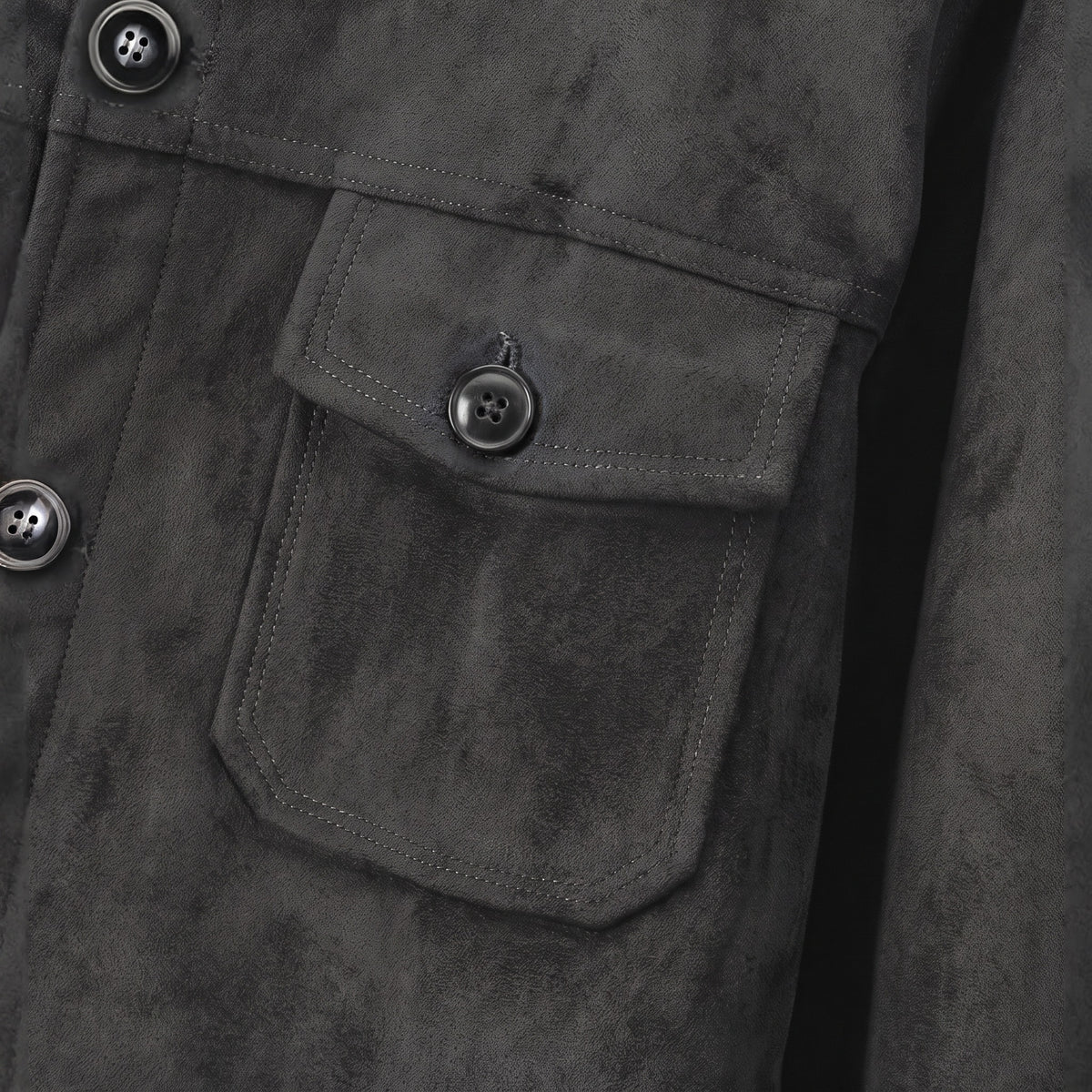 Marlow suede shirt jacket in grey, chest pocket detail