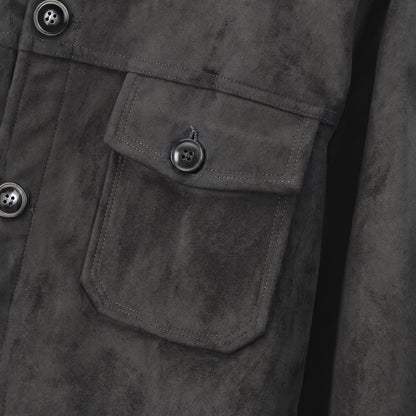 Marlow suede shirt jacket in grey, chest pocket detail