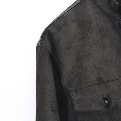 Marlow suede shirt jacket in grey, shoulder seam detail