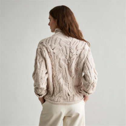 Oriana cable knit sweater in beige, back view