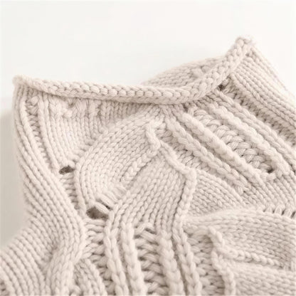Oriana cable knit sweater in beige, rolled neck close-up