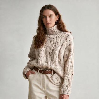 Oriana cable knit sweater in beige, side view