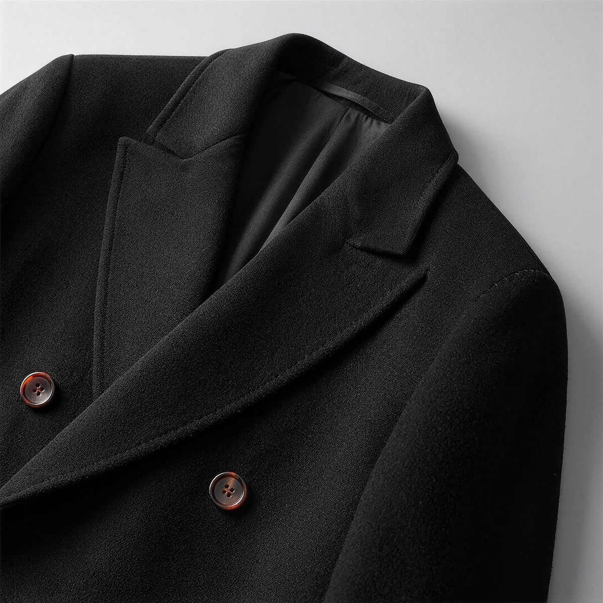 Rothley Wool Overcoat - Black, lapel detail