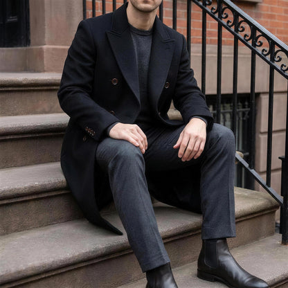 Rothley Wool Overcoat - Black, on model