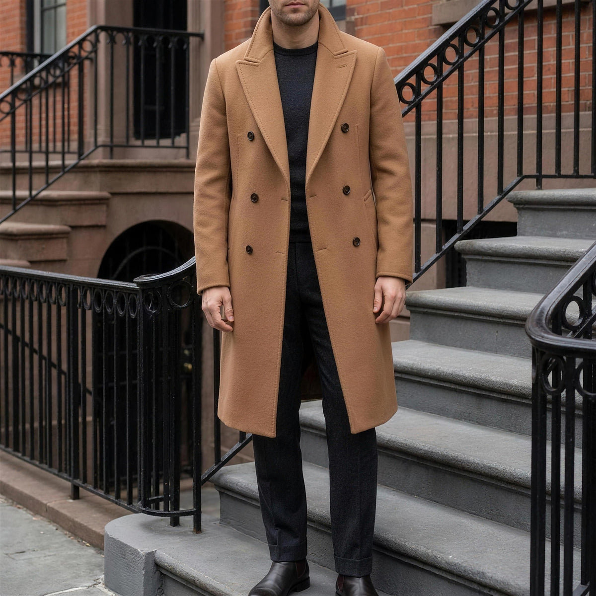 Rothley Wool Overcoat - Brown, full outfit